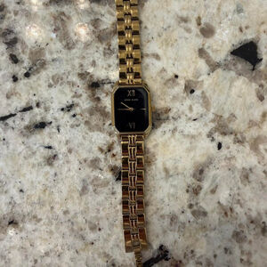 Anne Klein gold tone square watch with black face watches